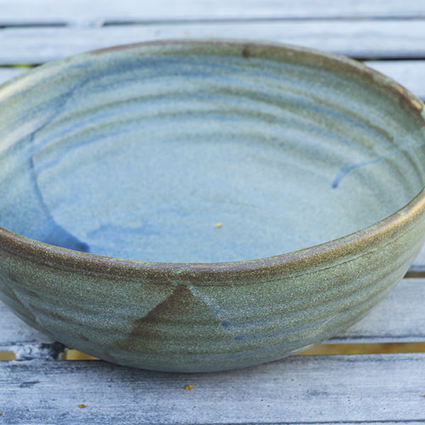 Large bowl, with striking blue brown glaze